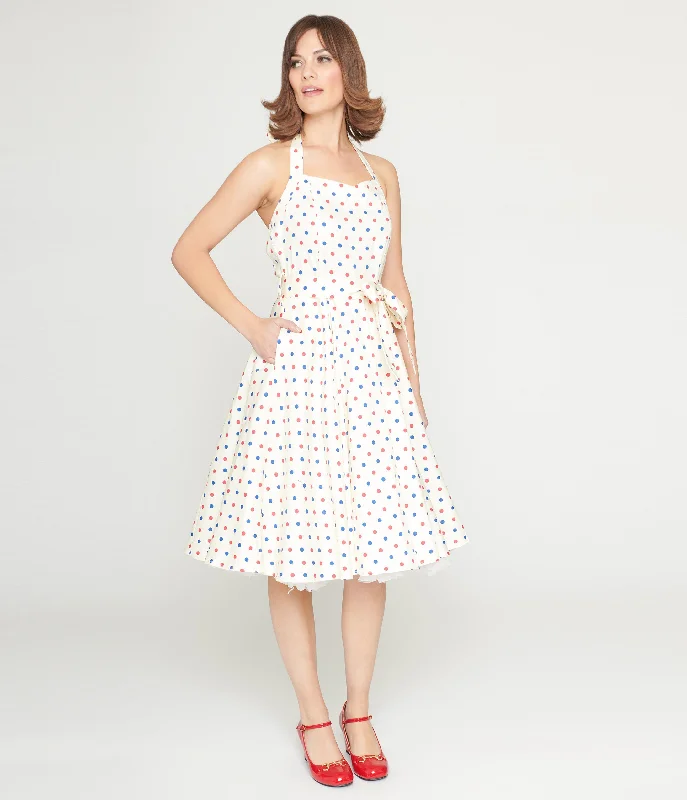 Ivory & Candy Dot Halter Swing Dress