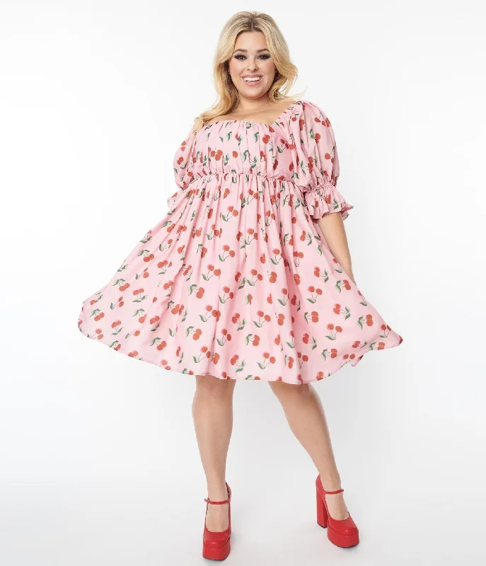 Smak Parlour Plus Size Pink & Cherries Love Interest Babydoll Dress