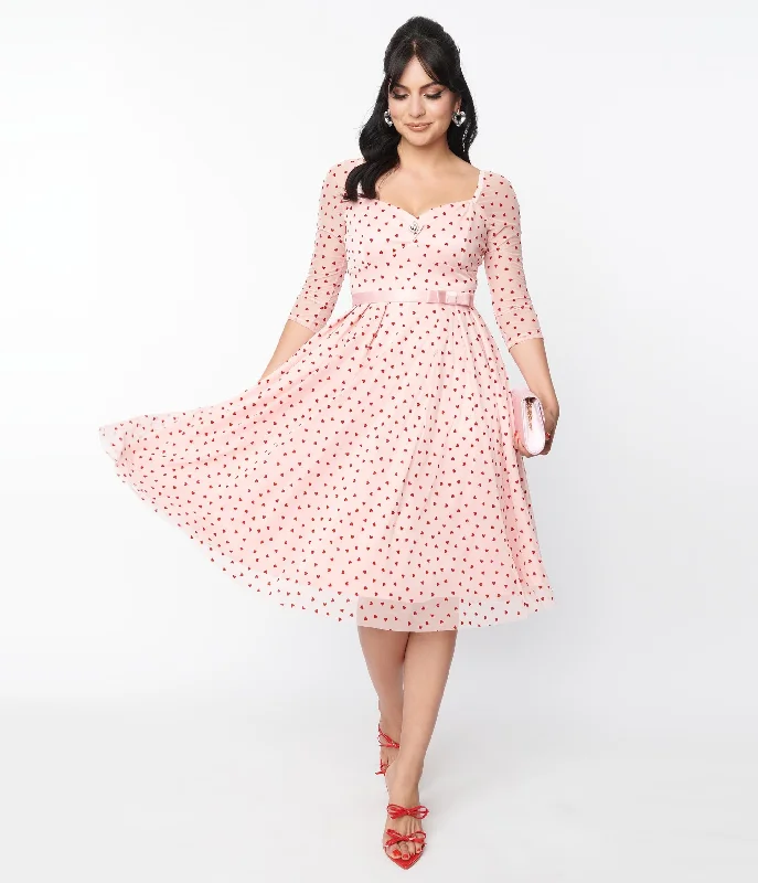 Unique Vintage Pink & Red Hearts Lamar Swing Dress