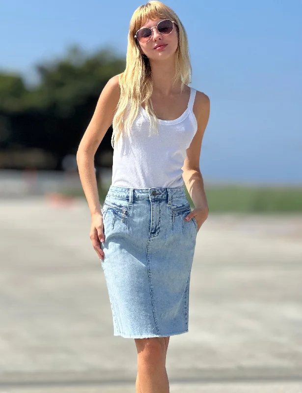 Denim Zip Midi Skirt