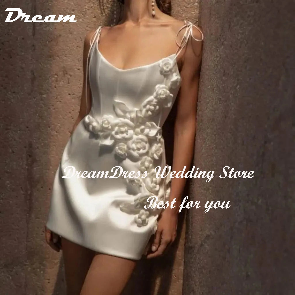 A Line Wedding Second Dress 3D Flowers Satin Backless Sleeveless Bridal Gown