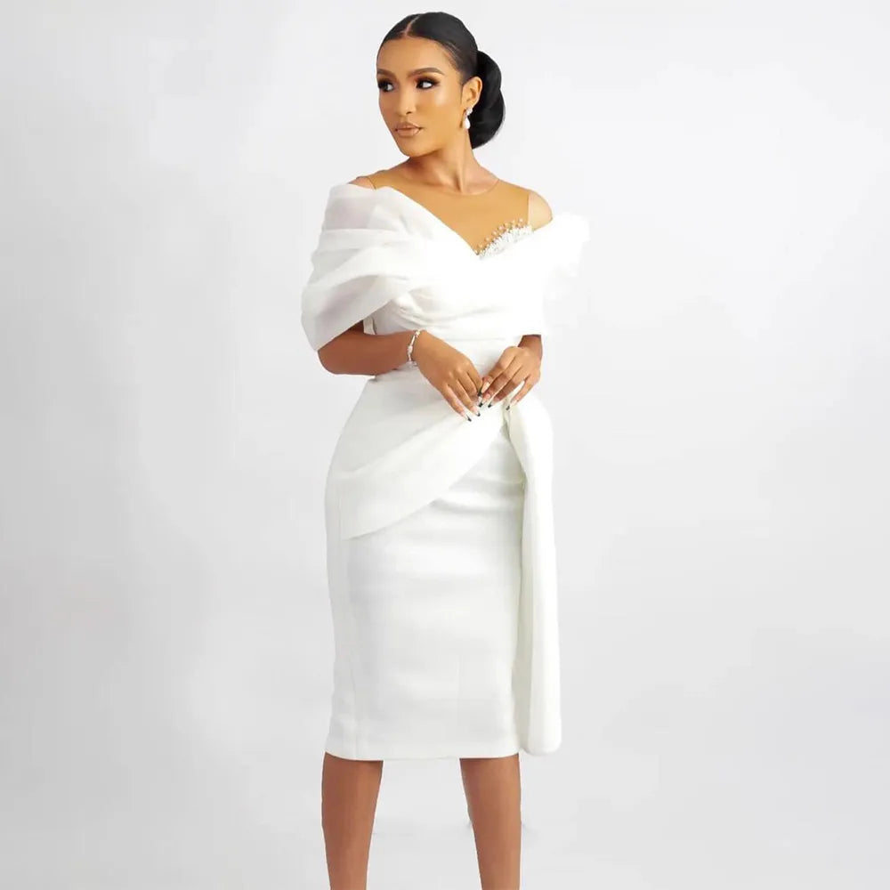 Short Wedding Dress White Off the Shoulder Sheath/Column Wedding Gown for Women